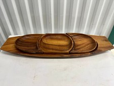 Vintage Royal Acacia MCM Monkey Pod Wood 26” Divided Serving Tray W/ Bowls picture