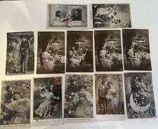 Lot 12 Vintage RPPC French Hand painted Postcards - COUPLES picture