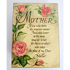 Vintage Mother's Poem Wooden Cedar Keepsake Jewelry Box Pink Painted Flowers picture