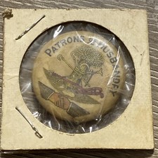 Early Vintage Patrons of Husbandry P of H Grange  Button Pin  Farm Union Label picture