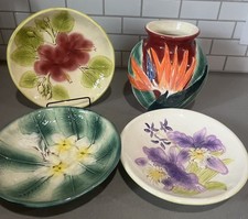 Kani Hawaii Handmade Pottery Vase Plate CHOICE Bird Paradise Plumeria Orchid picture