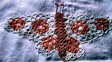 Vtg Pair Pillowcases Std Handmade Figural Tatted Lace Pink & White Butterflies picture