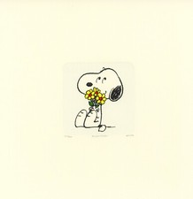  Snoopy Peanuts Sowa & Reiser #D/500 Hand Painted Cartoon Etching Art Flowers picture