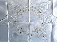 Vtg Embroidered Cotton Tablecloth 36x36 White Cutwork  Hearts Floral NEW picture