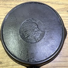 Vintage Wapak Indian Head No 3 Cast Iron Skillet Hollow Ware Rare Antique Pan picture