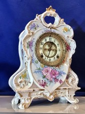 1882 ANTIQUE ANSONIA PORCELAIN STRIKE CLOCK,1755 GERMAN ROYALBONN PORCELAIN CASE picture