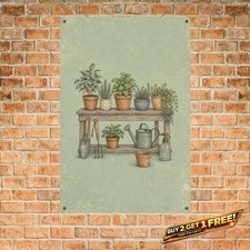 Sage Gardening Illustration Potted Plants and Tools Metal Tin Sign picture