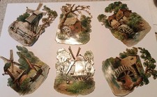 1880s Victorian Die - Cut. Waterwheel, Windmills, Boat, Lot Of 6  (S8)  picture