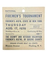 1939 National Fireman’s Tournament Ticket FASNY Flushing Queens Exempt Veteran picture