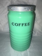 Antique Jeannette Glass Jadeite (Jadite) ribbed Beehive coffee canister 1930’s picture