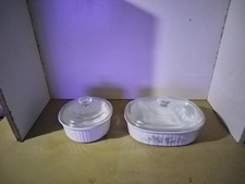 Vintage CorningWear French White Casserole Set Lot Of 2,F-2-B,2.8,F-5-B 1.6 Vtg picture