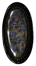 VTG Kashmiri Wood Lacquer Tray Hand Painted Engraved Floral Oval Vanty Dish 10x5 picture