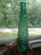 1880s TEAL GREEN S&P (STICKNEY & POOR) SPIRAL RING 6 SIDED PEPPERSAUCE BOTTLE picture
