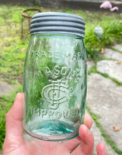 Original Mason Pat Nov. 30th 1858 CFJ co. Fruit Jar Glass Lid Insert Zinc Band picture