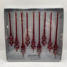 Vintage Pier 1 Red Blown Glass Icicle Tear Drop Christmas Tree Ornaments NEW picture