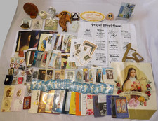 Huge Religious lot 97+pc jewelry medal scapular holy cards books print plaques picture