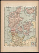 Denmark - Norway & Sweden Original 1922 Atlas Map Page in Color picture