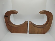 Mid Century Modern Vintage Mixed Wood Butcher Block Inlay Curved Bookends OOP OG picture