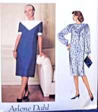 Vintage Vogue Pattern 8603 80s Arlene Dahl Dress Point Collar 16 36