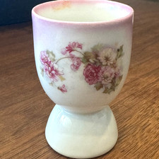 Vintage Porcelain Egg Cup Pink Yellow Floral Bloomcore Chippy SHIPS FREE picture