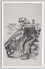 Salmon Net Fisherman J. VanHoesen Artist Signed Drawing Postcard picture