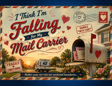 😂 Think I’m Falling for My Mail Carrier Prank Postcard – Funny Awkward Mailman picture