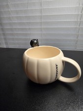 Starbucks Beige Pumpkin Mug w/ Black Cat Rim Handle 12 oz Coffee & Tea 2024 picture