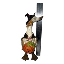 Vtg Tii Collections Resin Halloween Witch Duck Figurine Holding Pumpkin 6