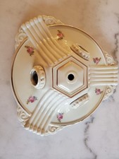 Vintage PORCELIER PORCELAIN 3 BULB CEILING LIGHT FIXTURE 20'S-30'S FLORAL Gold picture