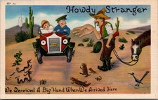 Howdy Stranger Big Hand Desert Humor Linen Postcard Herz San Diego picture