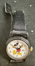 VTG Lorus Quartz Mickey Mouse Wrist Watch W/Black Band Needs Battery Untested picture