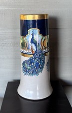 BIG Antique Limoges Bernardaud B&Co Peacock Vase Hand Painted SCENES ALL AROUND picture