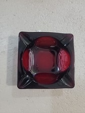 Vintage Glass Ashtray Ruby Red Square 4 Slots Mid Century 4 1/2