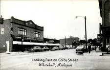 Whitehall MI Street Scene Bervin Johnson c1950s Real Photo Vintage Postcard picture