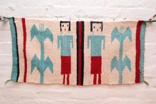 ATQ Large Navajo Rug Native American Indian Yei Pictorial Weaving 32x15 Textile picture