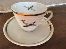 Vintage Bauscher Weiden Aviation Demitasse Cups & Saucers Set of 6 Gold Rim picture