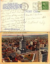Vintage California City Hall Memorial Plaza Oakland CA Postcard Used 50896 picture