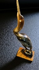 Vintage Bird Carved Water Buffalo Horn Figurine 1960s Heron Egret Crane picture