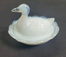 Vintage Boyd Glass Duck on Nest Salt Cellar Patriot White picture