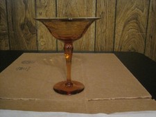 AMBER ETCHED GRAPEVINE DESIGN PEDESTAL BASE COMPOTE / CANDY DISH picture