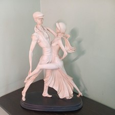 Rare Vintage Santini Dancing Couple Sculpture Beige Resin Matte Signed Figurine  picture