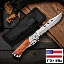 Large Folding Knife Wood Handle High Hardness Portable Outdoor Camping Utility picture