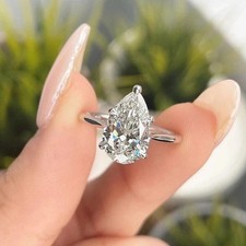 2Ct Pear Cut Lab Created Diamond Solitaire Wedding Ring 14K White Gold Plated picture