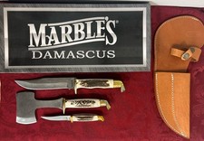 Marbles Damascus Stag Hunting Knives & Hatchet Combo Camp Set Pack New In Box picture