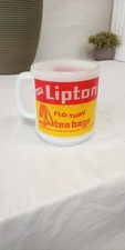 Vintage Lipton Flo-Thru Tea Bags Milk Glass Mug Red Yellow Advertising Cup picture