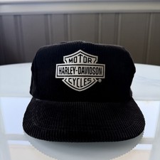 Vintage 80s 90s Harley Davidson Black Corduroy SnapBack Hat USA Rare picture