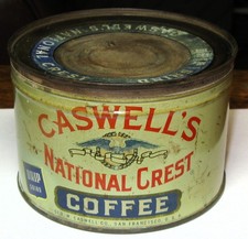 Vintage Caswell's National Crest Coffee Tin , Empty, Lid, 5