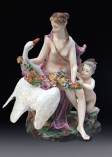 Antique Porcelain Figure Rudolstadt Volkstedt Frankenthal Leda Swan cupid cherub picture