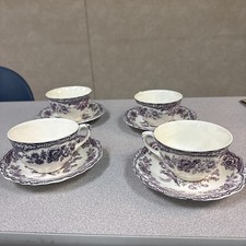 4- Crown Ducal Bristol Mulberry Cups & Saucers 6328178 England picture