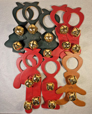 Lot 9 MBS Moses B Smucker Christmas Leather Doorknob Hangers with 2 Sleigh Bells picture